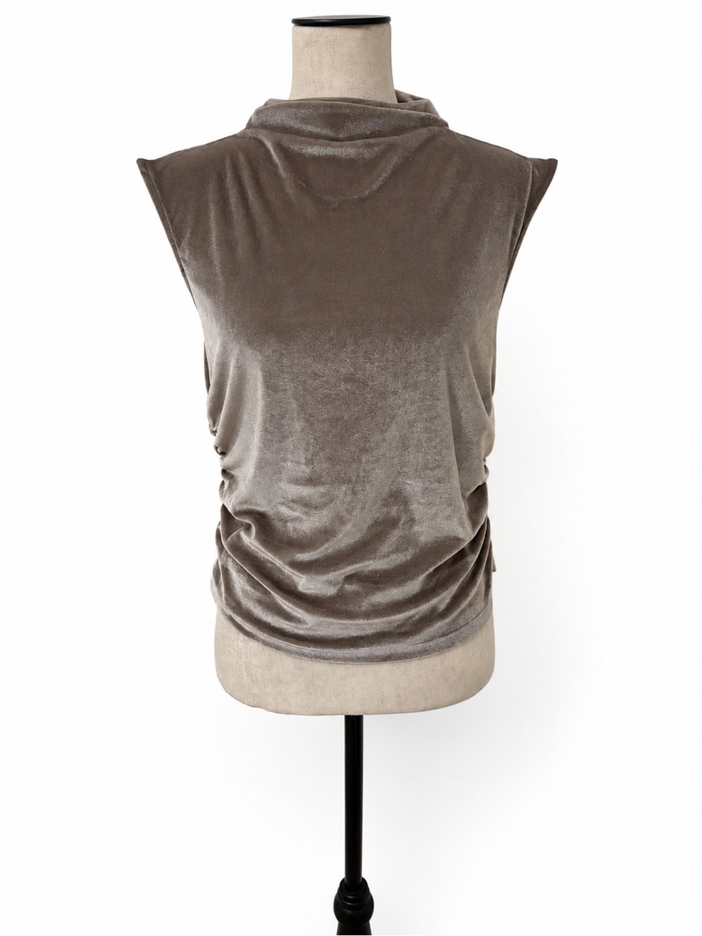 A New Day Silver/Gray Velvet Ruched Mock-Neck Top — Size M